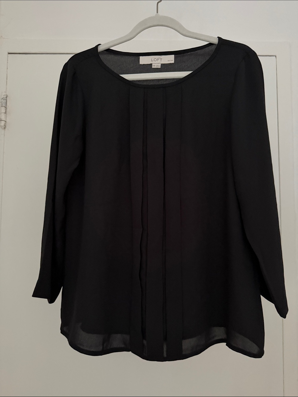 LOFT Black Pleated Front Blouse